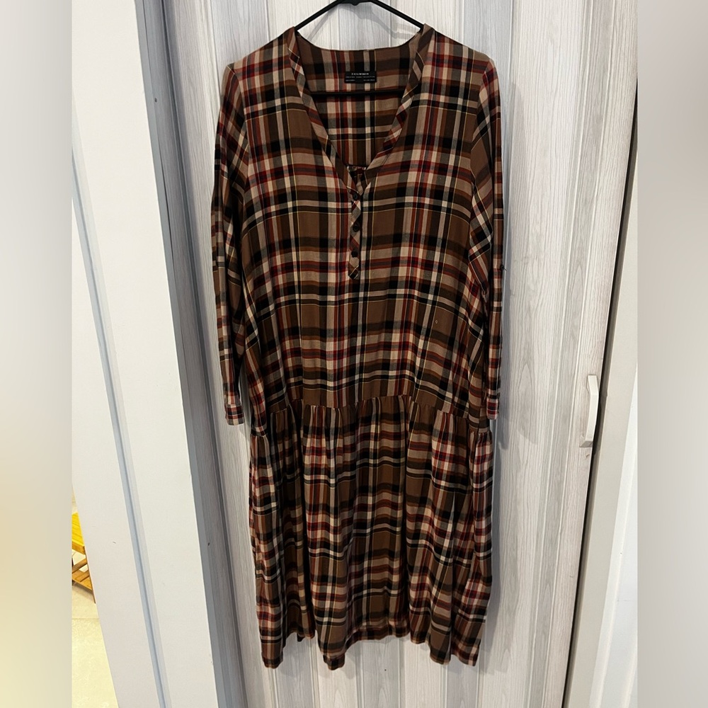 Zara Multicolor Plaid Long Sleeve Dress